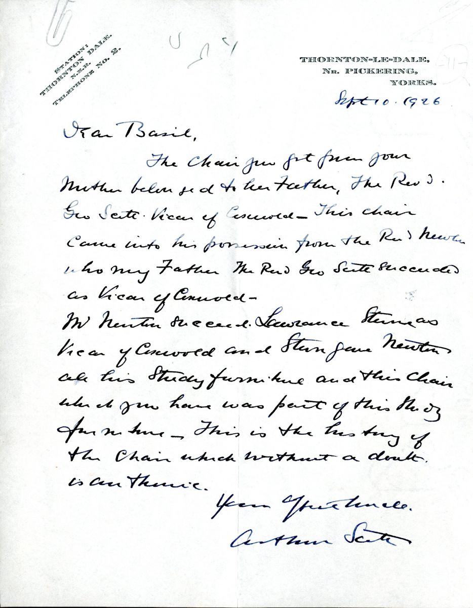 Letter from Arthur Scott to Basil Batchelor