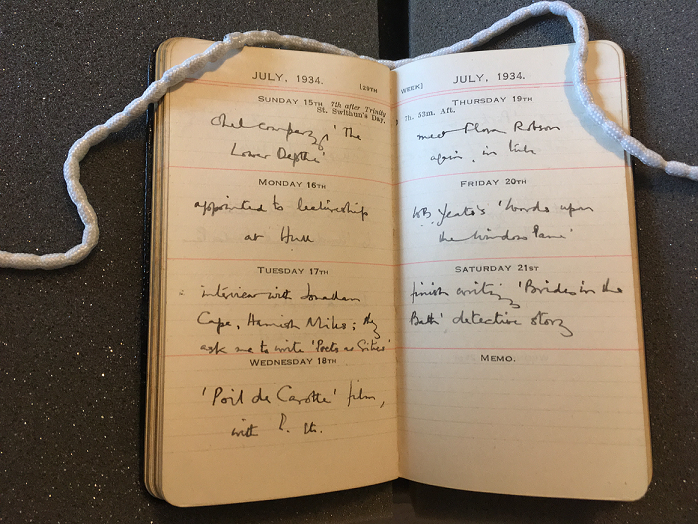 “Acts and thoughts” diary for 1934 recording Bronowski’s appointment to a lectureship at University College Hull, Bronowski 2/1/7