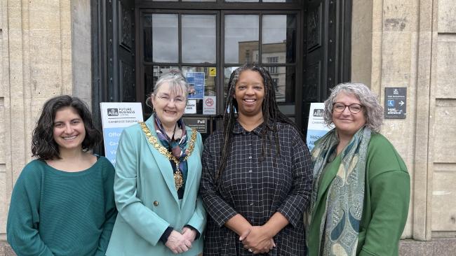 From left: Nicky Shepard, CEO of Abbey People, Cllr Jenny Gawthrope Wood, Mayor of Cambridge, Sonita Alleyne OBE, Master of Jesus College, and Sarah Crick, CEO at The Red Hen Project.