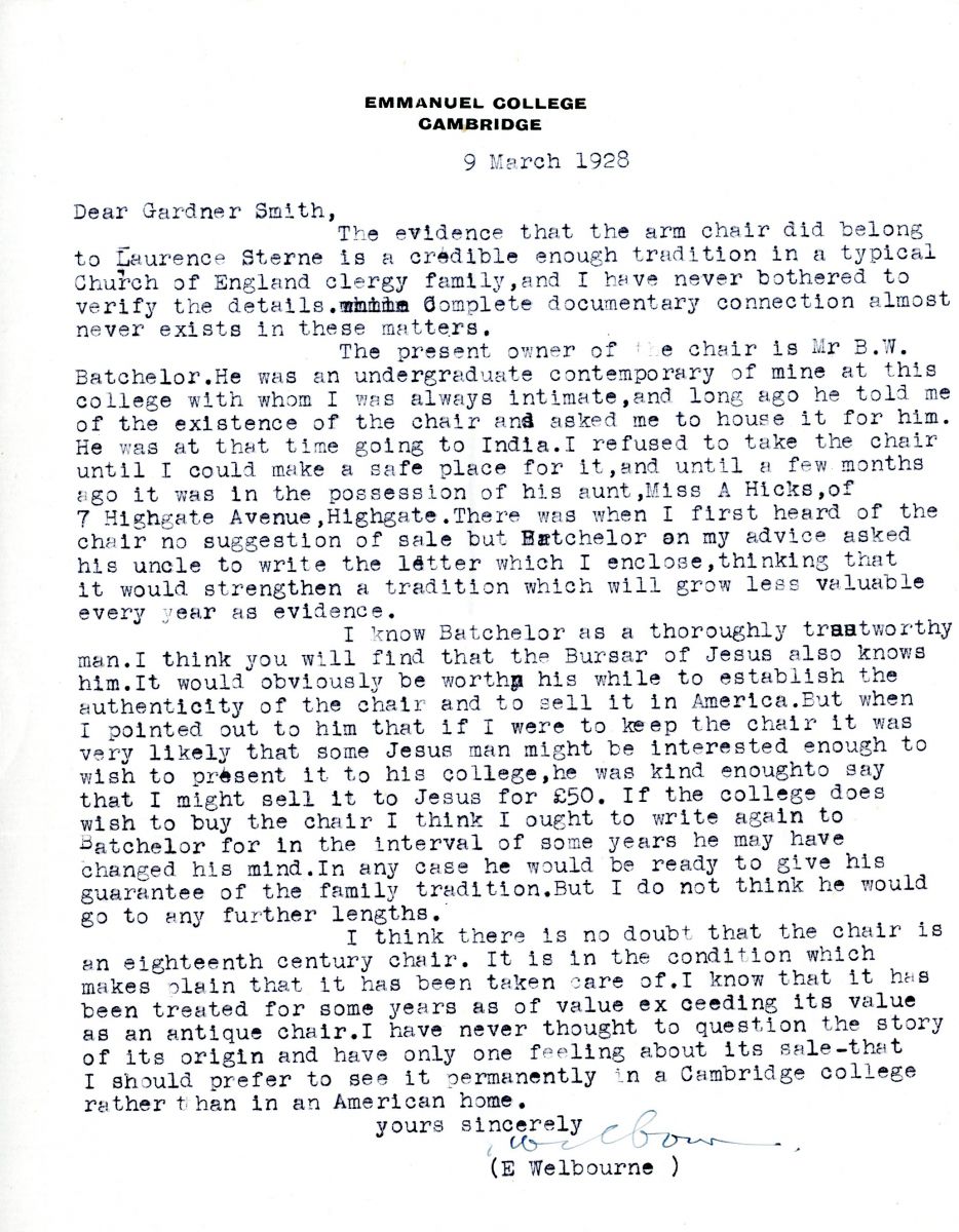 Letter from Welbourne to Gardner-Smith