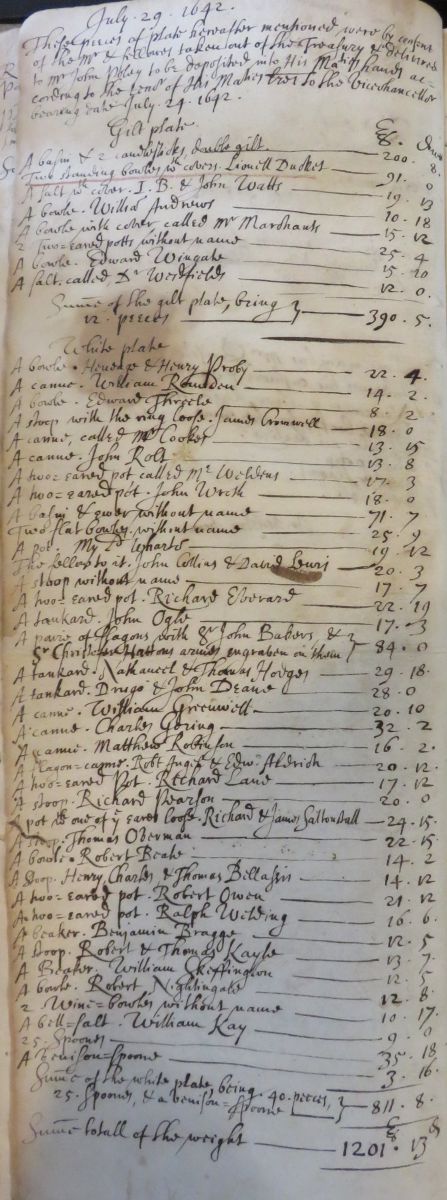 List of silver from College plate book