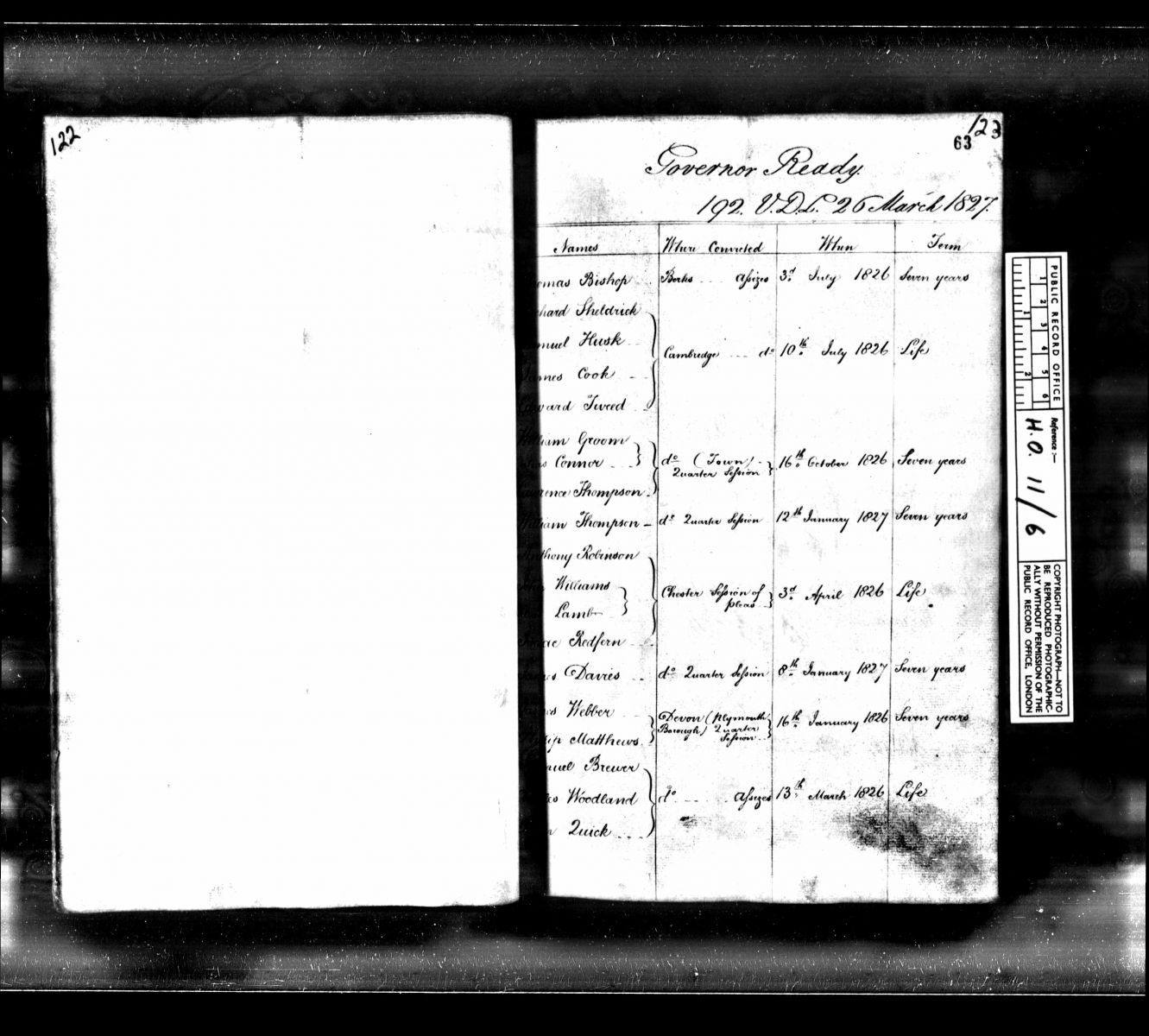 Extract from Transportation Registers showing William Groom