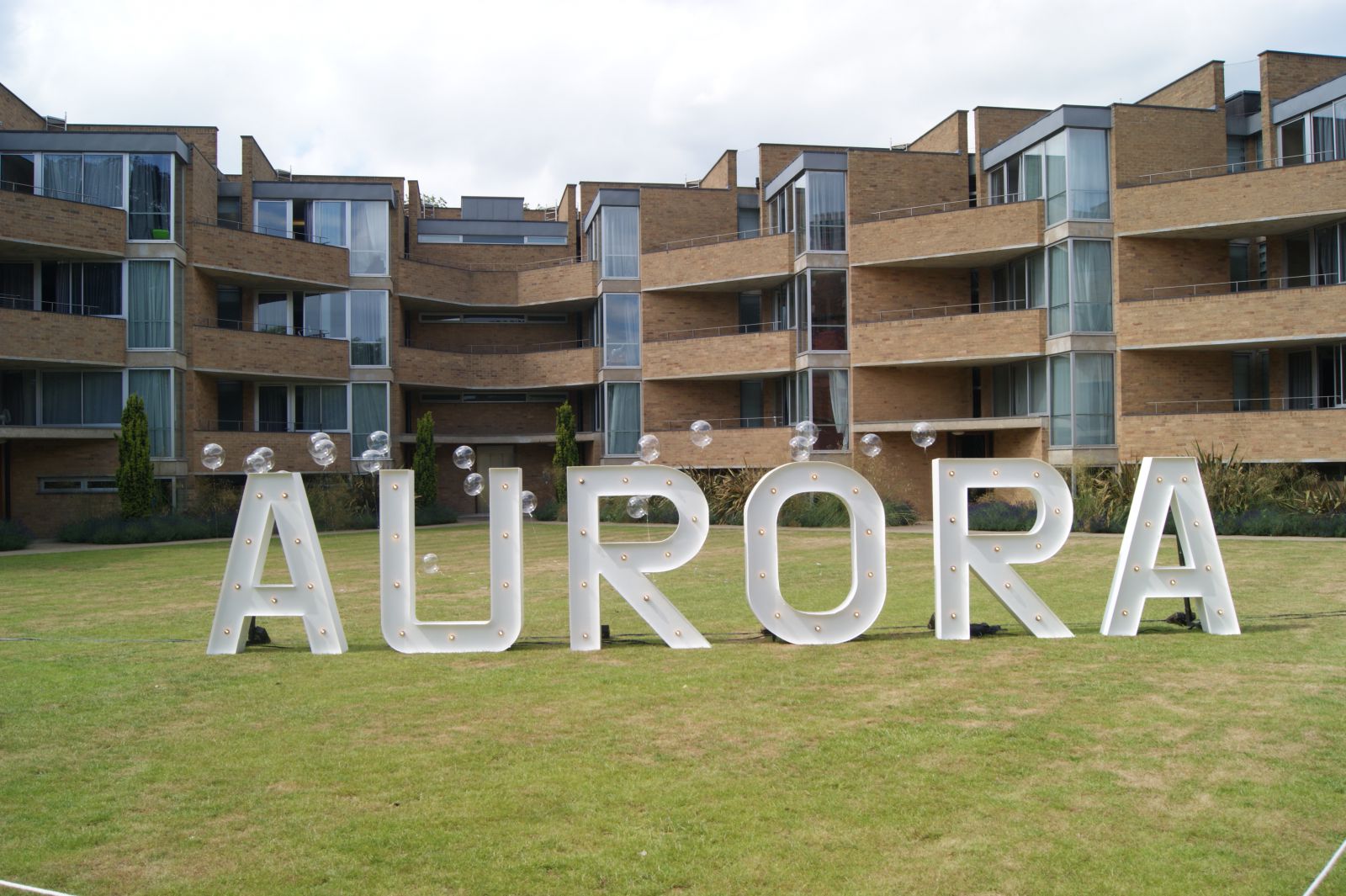 Aurora lettering in North Court