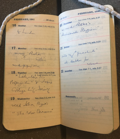 “Acts and thoughts” diary for 1941 recording Bronowski’s marriage to Rita, Bronowski 2/1/13