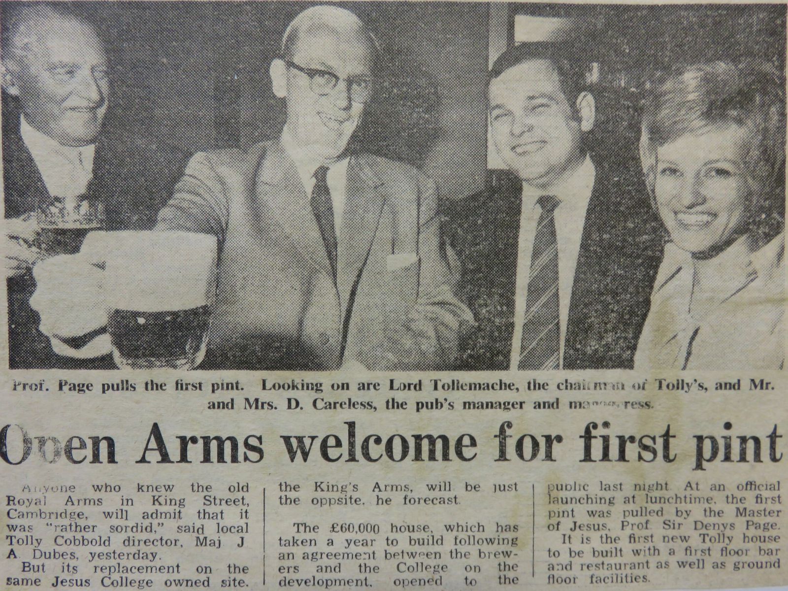 King's Arms Public House: press cutting of the opening of the public house (Archive ref: JCAD-3-CAM-KING-5-3-1)