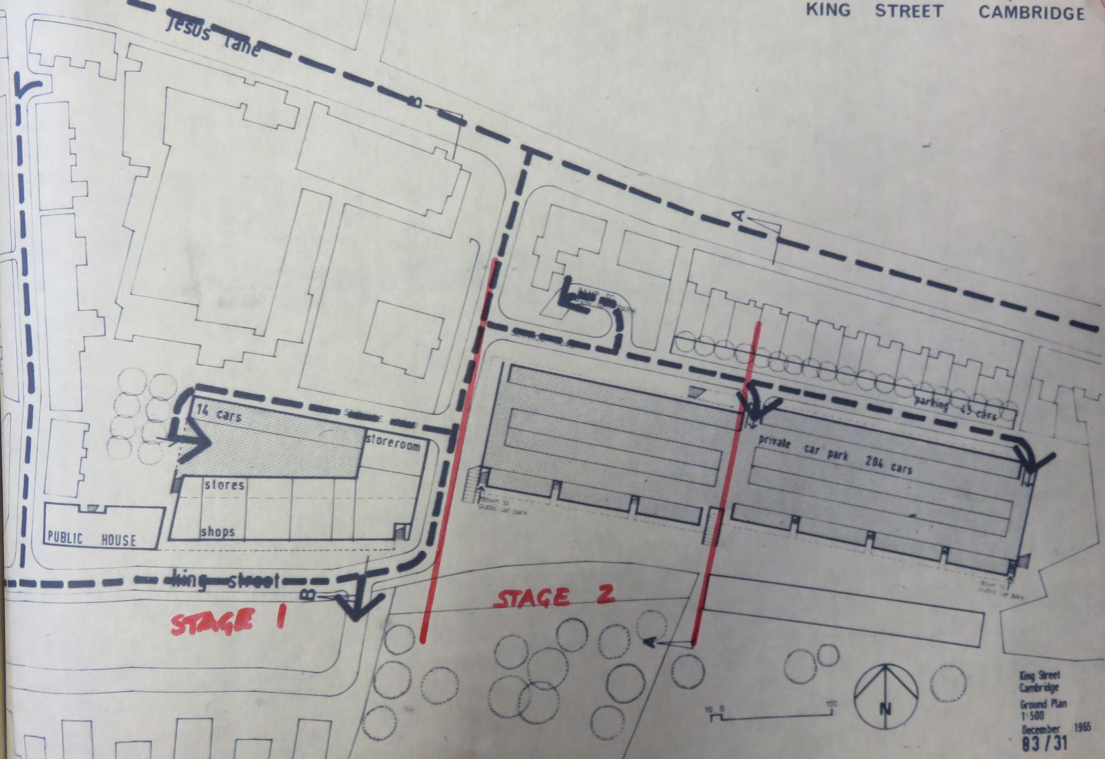 Annotated plan of early proposal for redevelopment of King Street. (Archive ref: JCAD-3-CAM-MALC-DEV-1-1965-17)