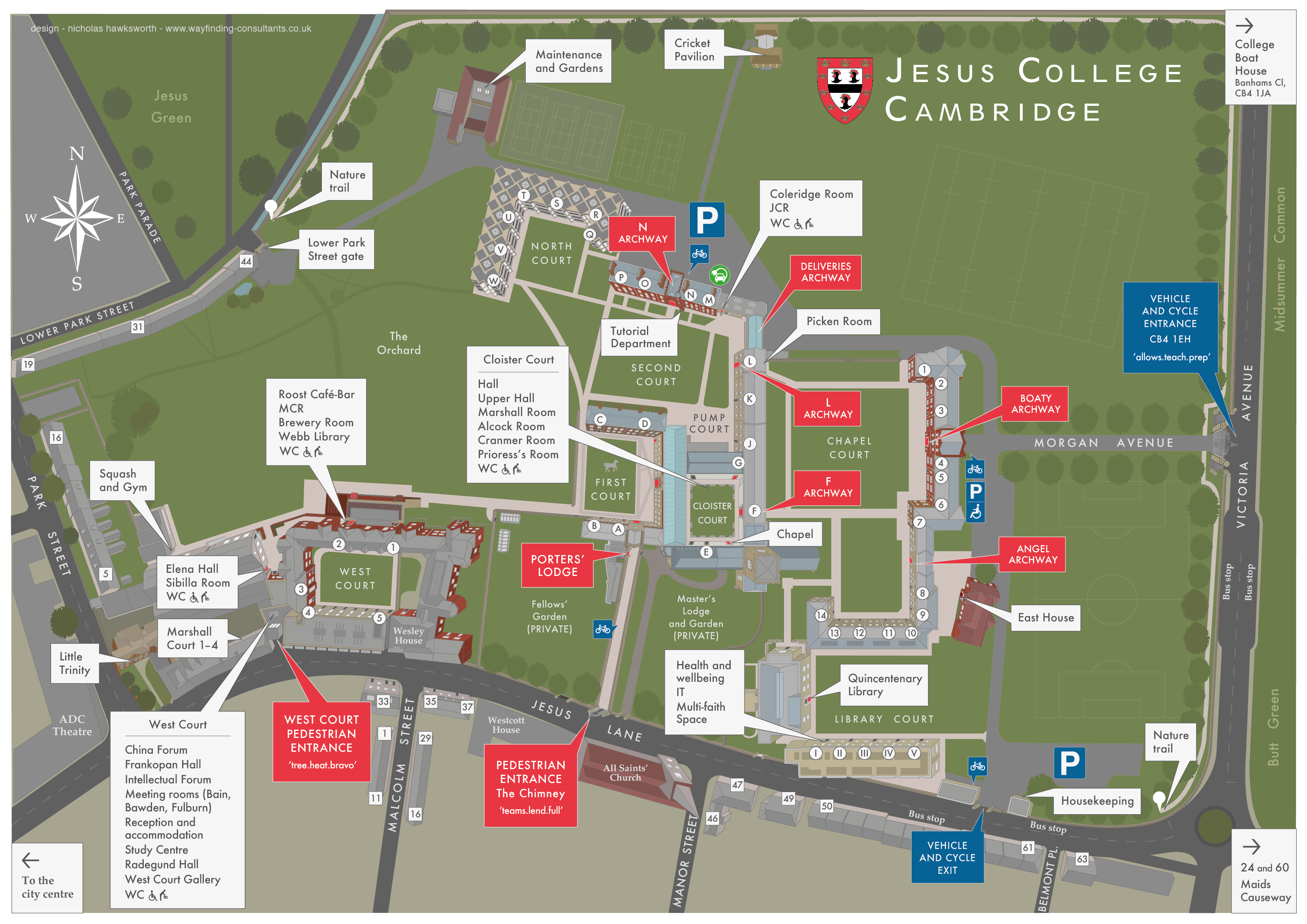 Jesus College Cambridge map