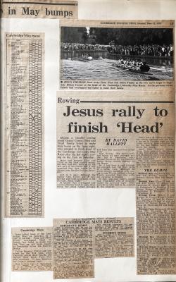Newspaper clippings. Main headline reads "Jesus rally to finish 'Head'"