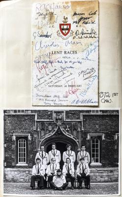 1972 First crew photographed in First Court and Lent Races programme with signatures
