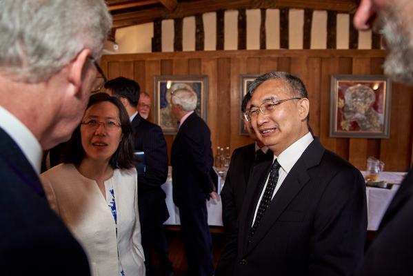 The Master, Jesus College speaking with DRC Vice President Zhang Laiming and Dr Jin Zhang