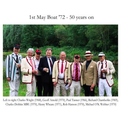 Colour photo of 1972 First crew 50 years on, at the paddock on the final day of bumps