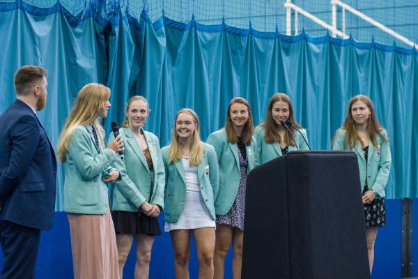 Cambridge University Boat Club’s women's Lightweight Boat Race crew collect their award for Sporting Moment of the Year