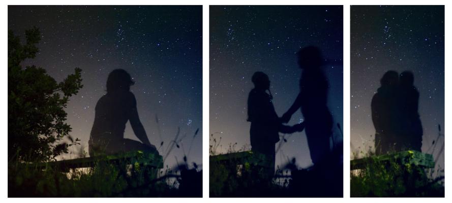 triptych of silhouettes against a starry night sky by Archie Mackintosh