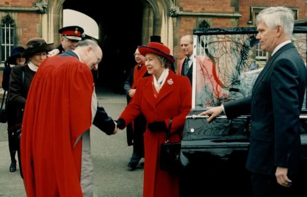 The Queen shakes hands with the Master of the time, Professor Lord Colin Renfrew