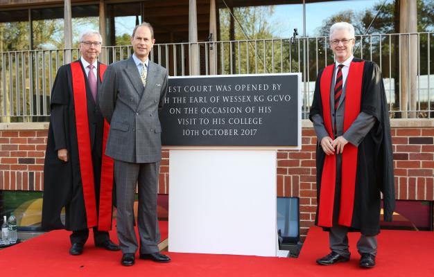 Left to right: University of Cambridge Vice Chancellor, Professor Stephen Toope; HRH The Earl of Wessex and Professor Ian White,