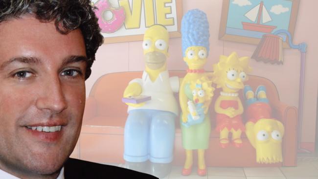 Image of The face of Al Jene with the Simpsons family in the background
