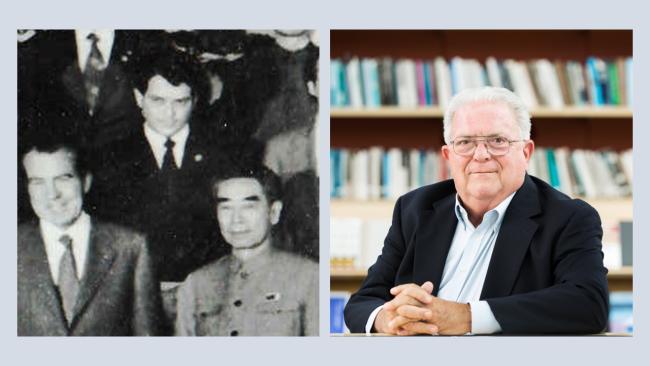 Image of Photo of Ambassador Freeman with President Nixon and Prime Minister Zhou Enlai in 1972; photo of Ambassador Freeman today.