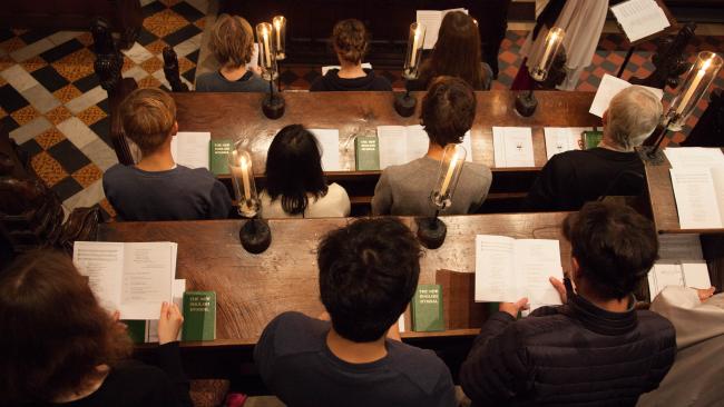 Image of Students in Chapel stalls