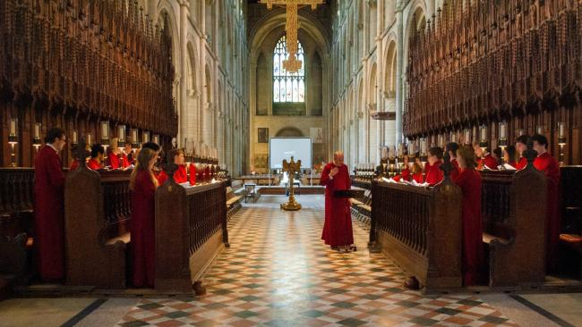Image of Choir singing Evensong at Peterborough Cathedral