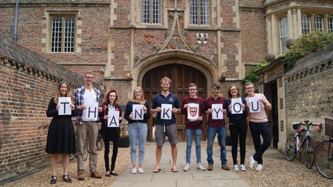 Image of Telephone campaign students holding a Thank You sign