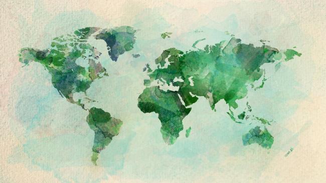 Image of a watercolour painting of a world map