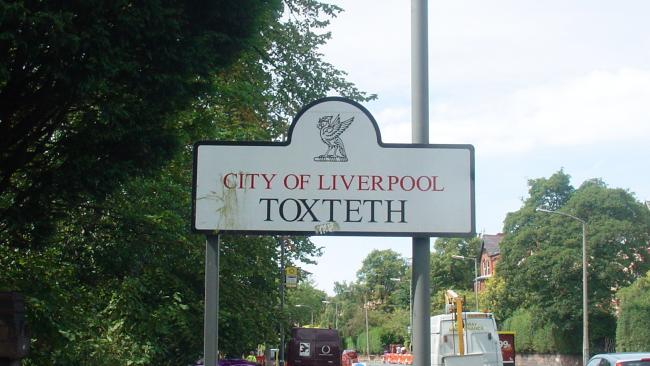 Image of Photo of Toxteth sign on Croxteth Road near Sefton Park, Liverpool