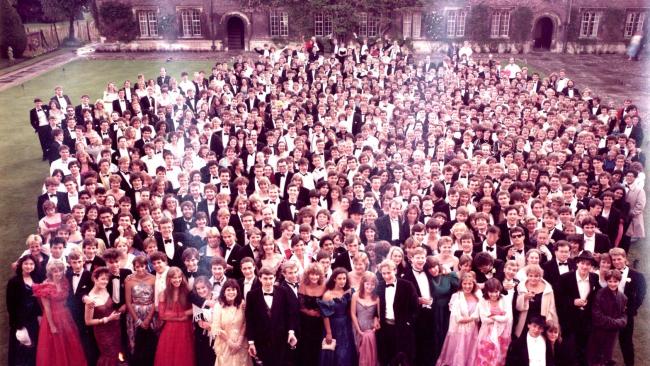 Image of An aerial photo of a large crowd of people in formal dress.