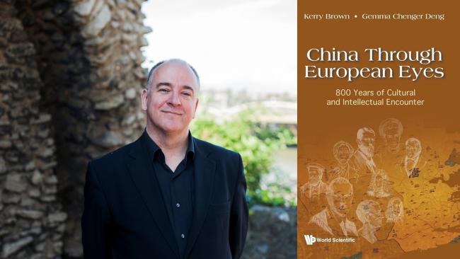 Photo of Prof Kerry Brown and image of book cover for China Through European Eyes