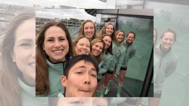Image of Selfie of Cambridge University Women's Boat Club crew for the Boat Race 2019