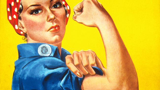 Image of Rosie the Riveter - a woman wearing overalls and showing her bicep from the famous 'We can do it' poster