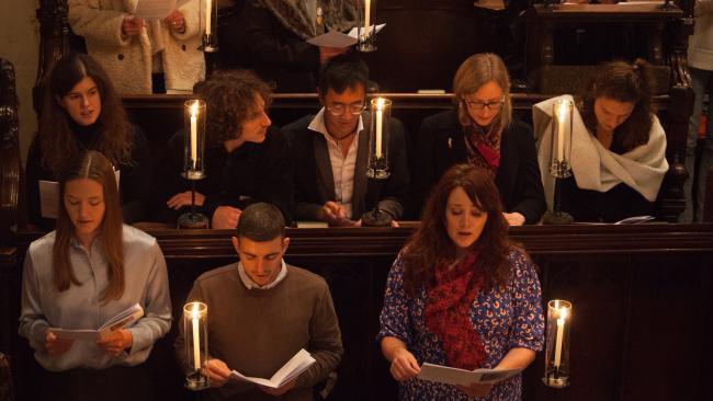 Congregation sings hymns during evensong