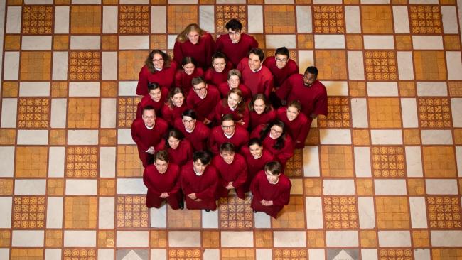 A photo of the College Choir in chapel from above
