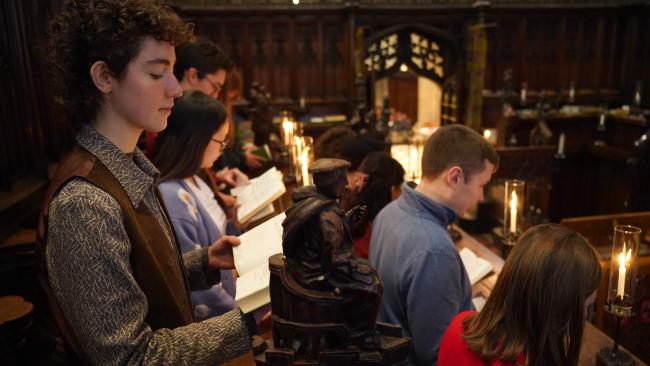 Close up of students during evensong
