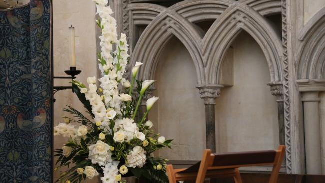 white flowers in the Chancel