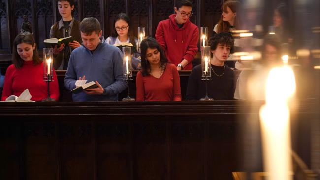 Students during evensong in inner chapel