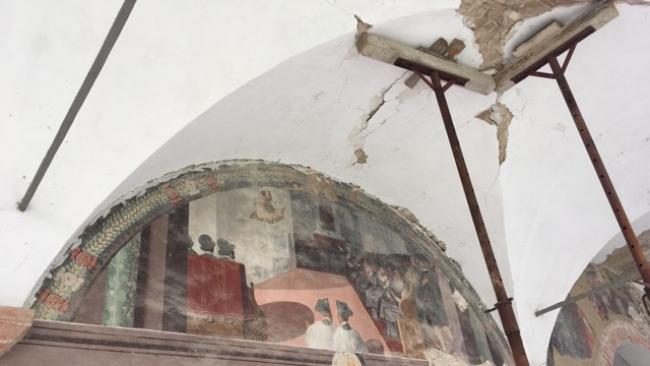 Earthquake damage to church roof