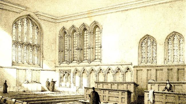 Chapel interior looking south east, c. 1830