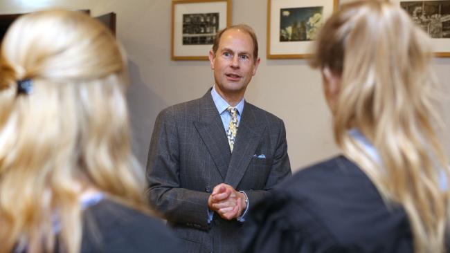 Prince Edward talks to students on a visit to Jesus College, where he studied from 1983-1986