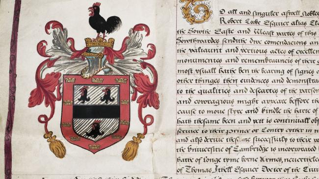 Jesus College Grant of Arms. Archive Ref: JCGB/4/2